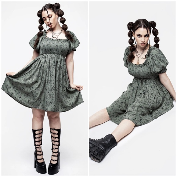 Disturbia Cassie Green Floral Mini Babydoll Dress - Picture 1 of 14